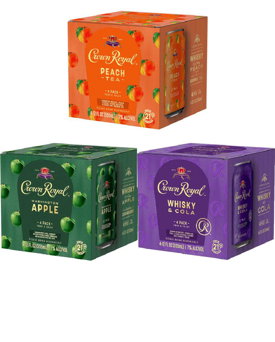 Crown Royal 4-PK Whiskey Cocktail Combo Pack (Peach Tea, Washington Apple, Whiskey & Cola)